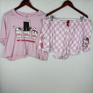 NWT Hello Kitty Cup Noodles Crop Short Sleep Set